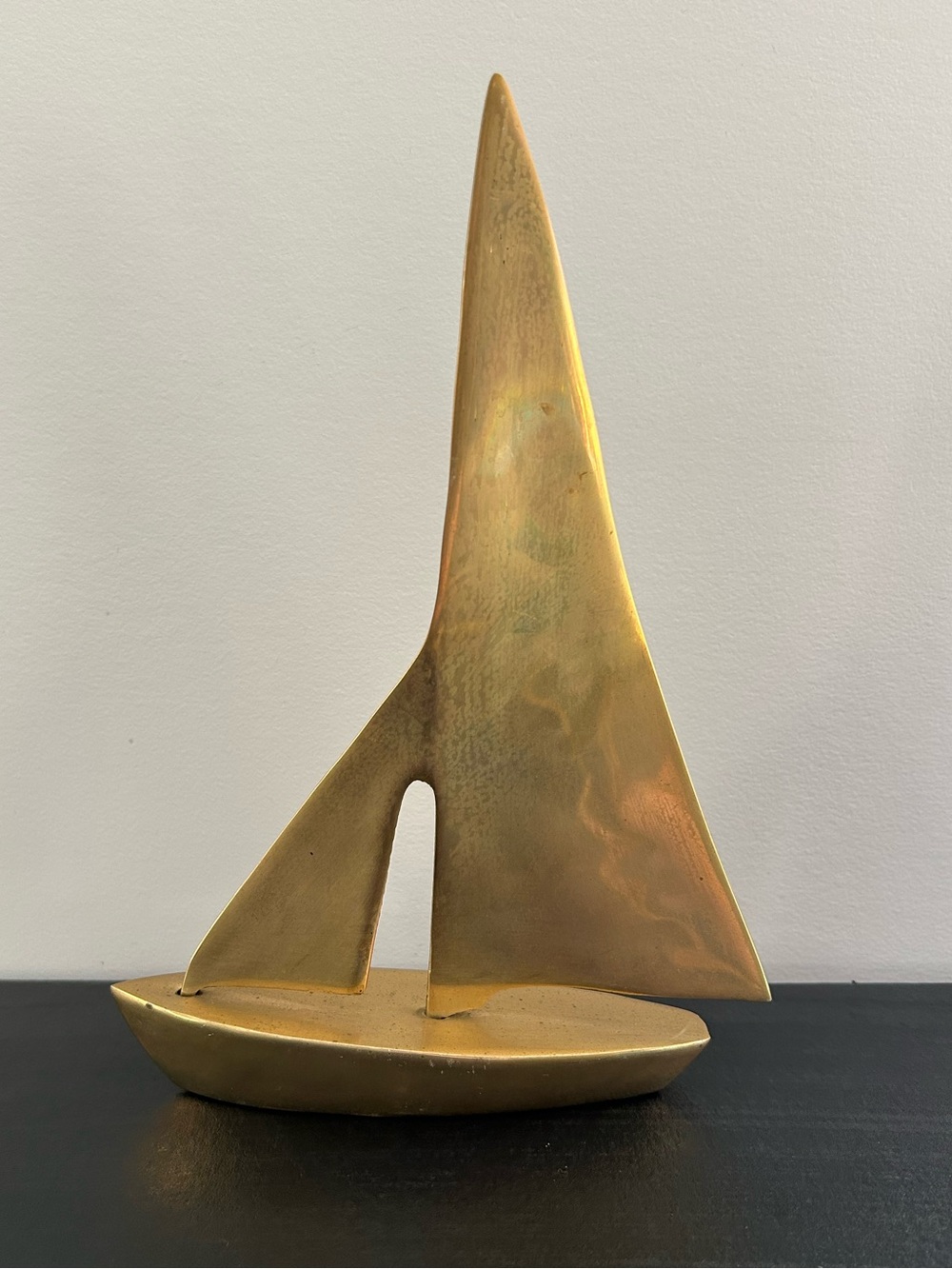 Vintage Mid-Century Modern 10” Solid Brass Sailboat Sculpture